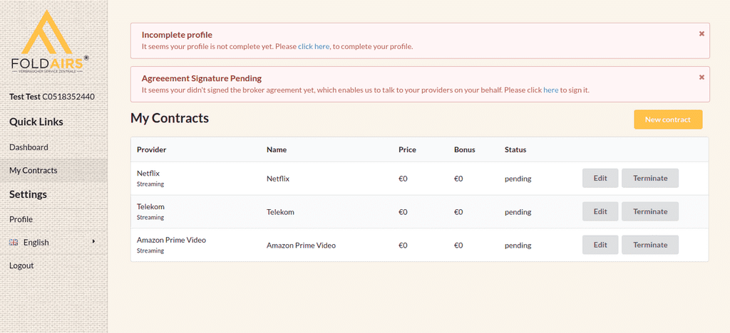Foldaris Dashboard Main